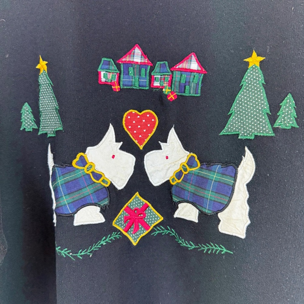 Vintage Christmas Scottie Dog Sweatshirt Holiday Crewneck Pullover - Picture 5 of 5